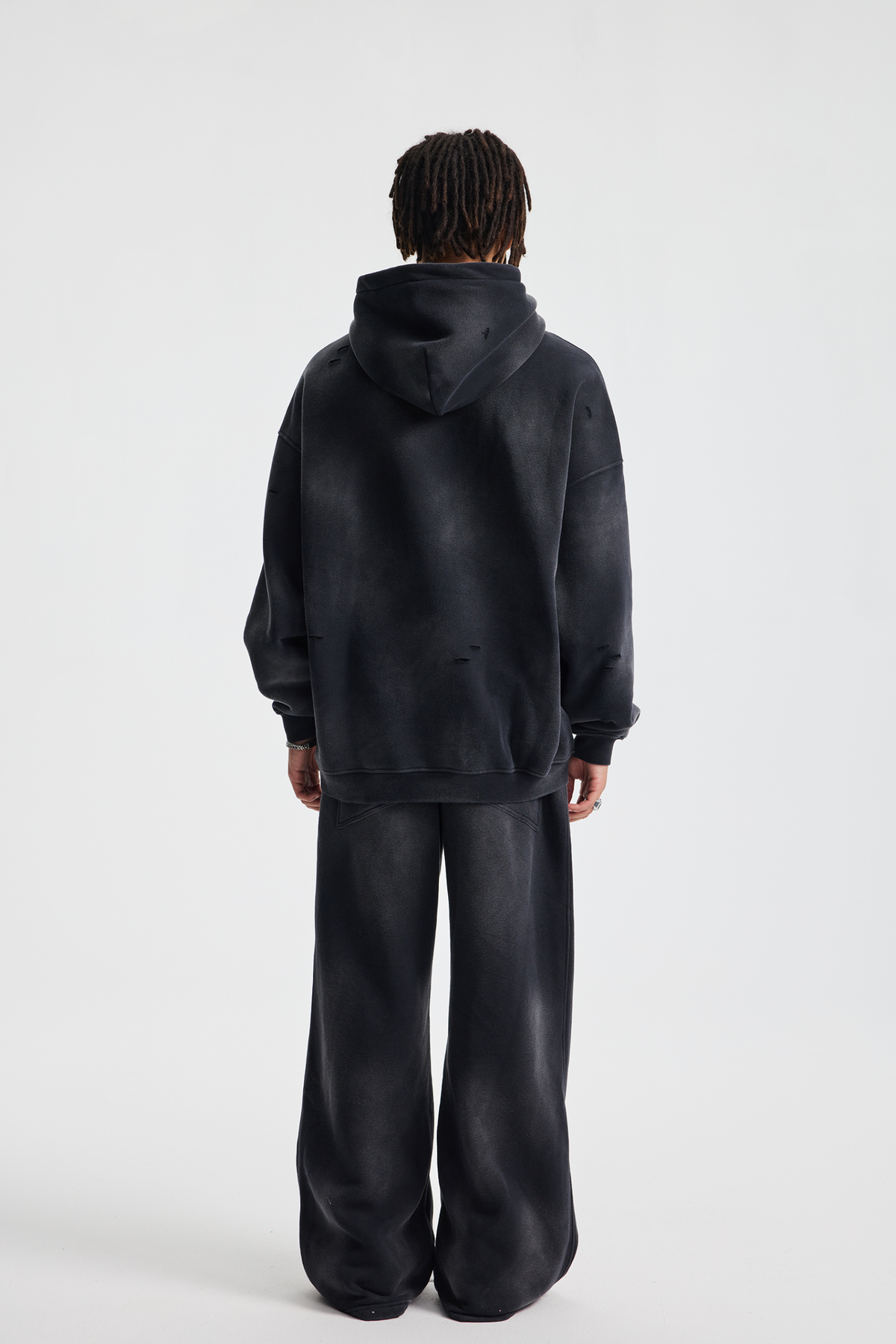 Distressed Pullover Hoodie – washed fabric detail