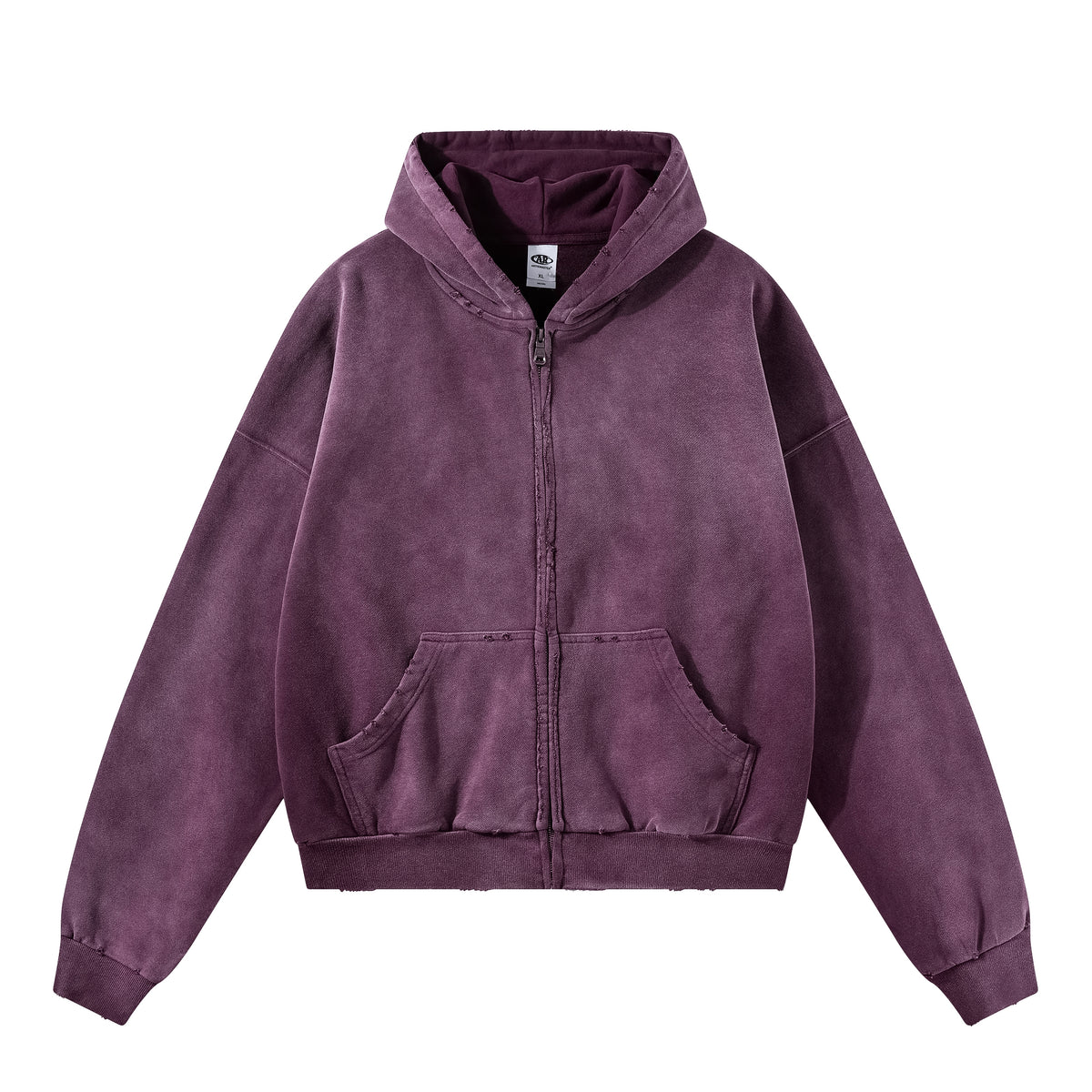 Boxy Distressed Zip Hoodie