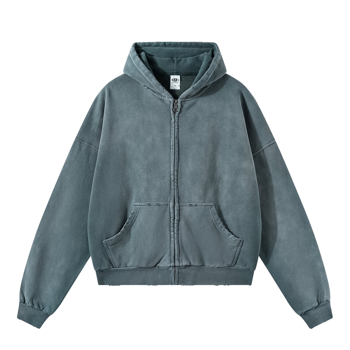 Boxy Distressed Zip Hoodie