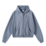 Boxy Distressed Zip Hoodie