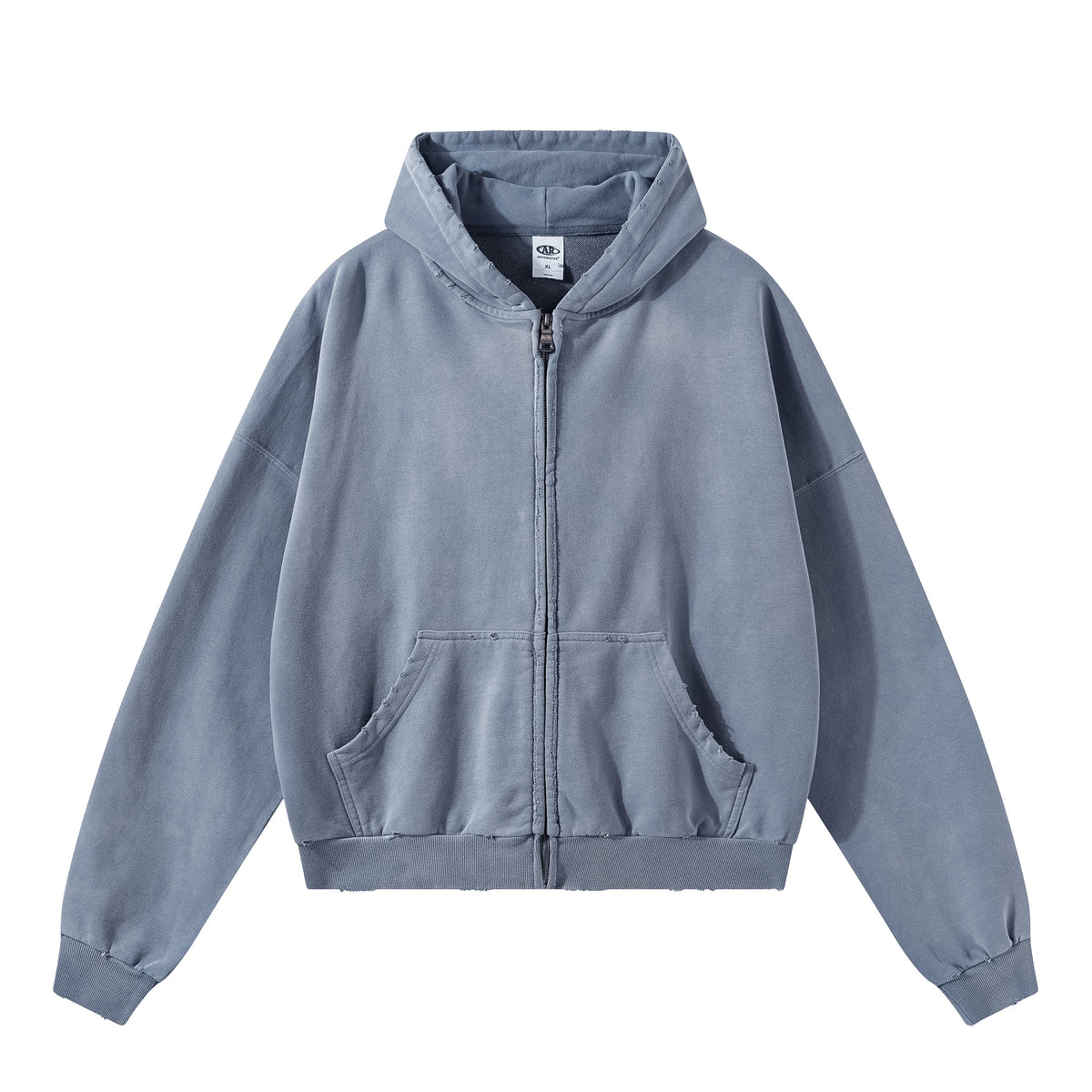 Boxy Distressed Zip Hoodie