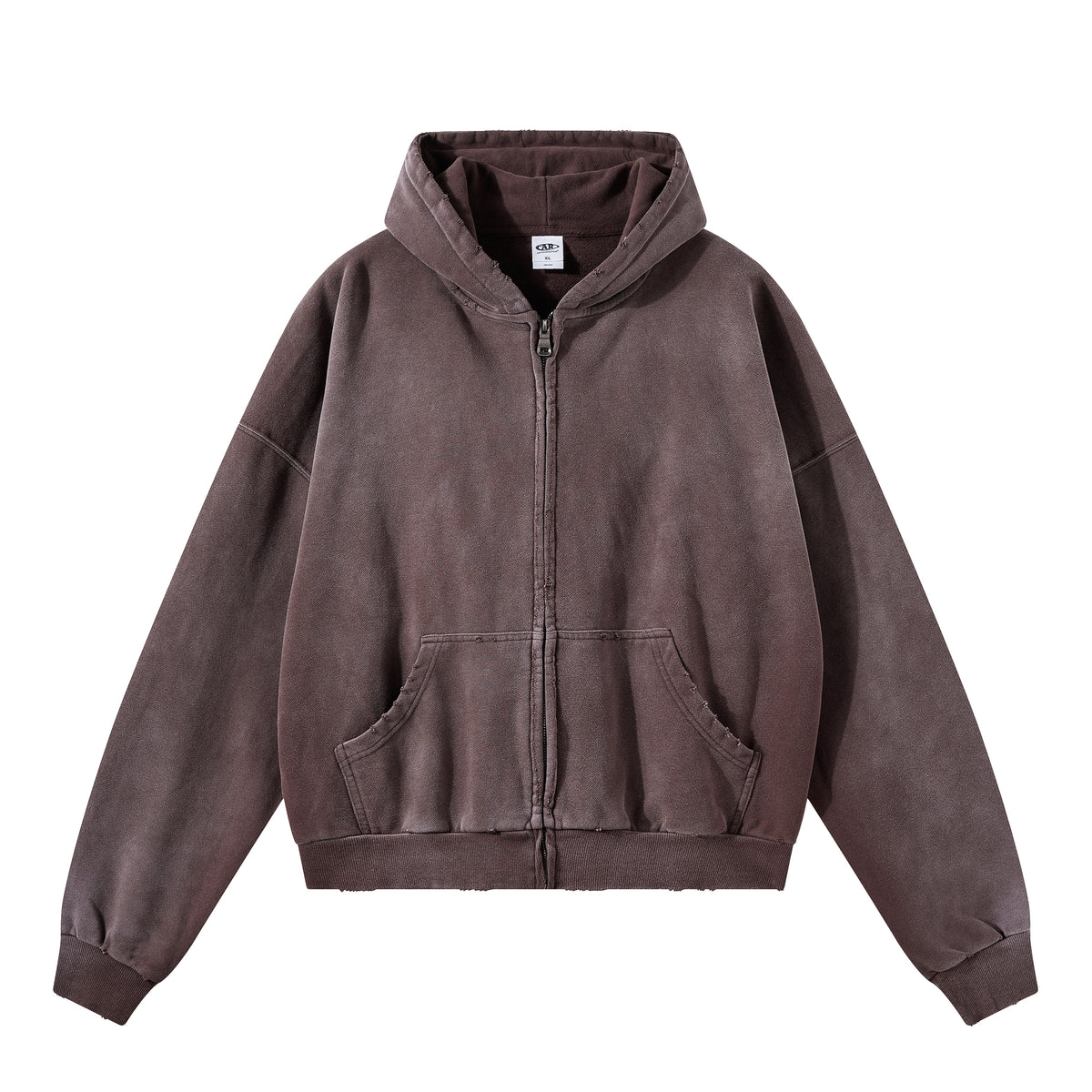 Boxy Distressed Zip Hoodie