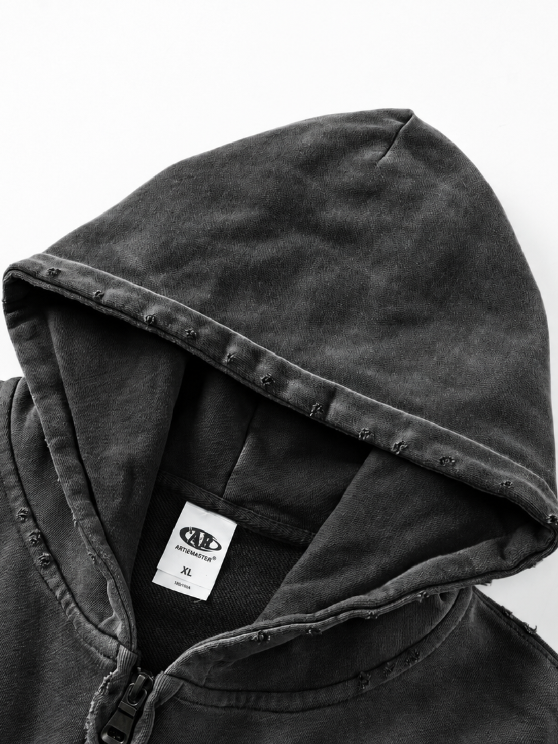 Boxy Distressed Zip Hoodie