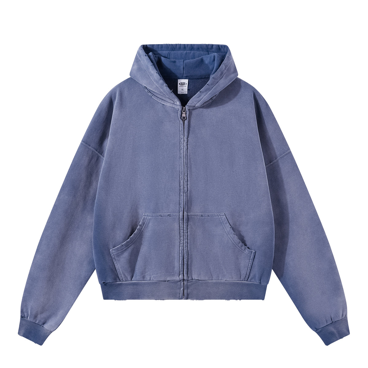Boxy Distressed Zip Hoodie