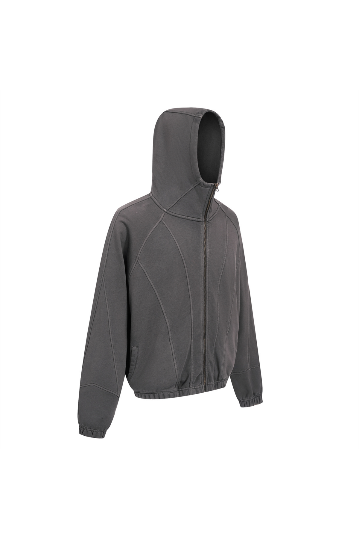 High-Neck Panelled Zip Hoodie in Grey – back view