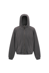 High-Neck Panelled Zip Hoodie in Grey – front view