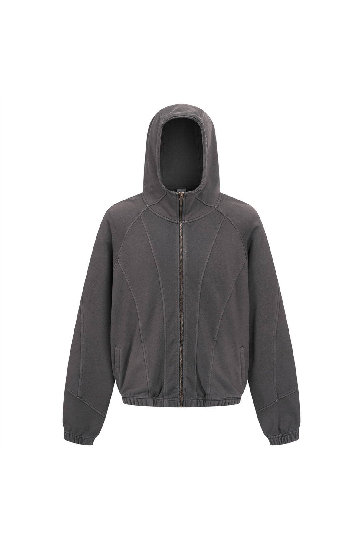 High-Neck Panelled Zip Hoodie in Grey – front view