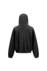 High-Neck Panelled Zip Hoodie in Black – close-up detail
