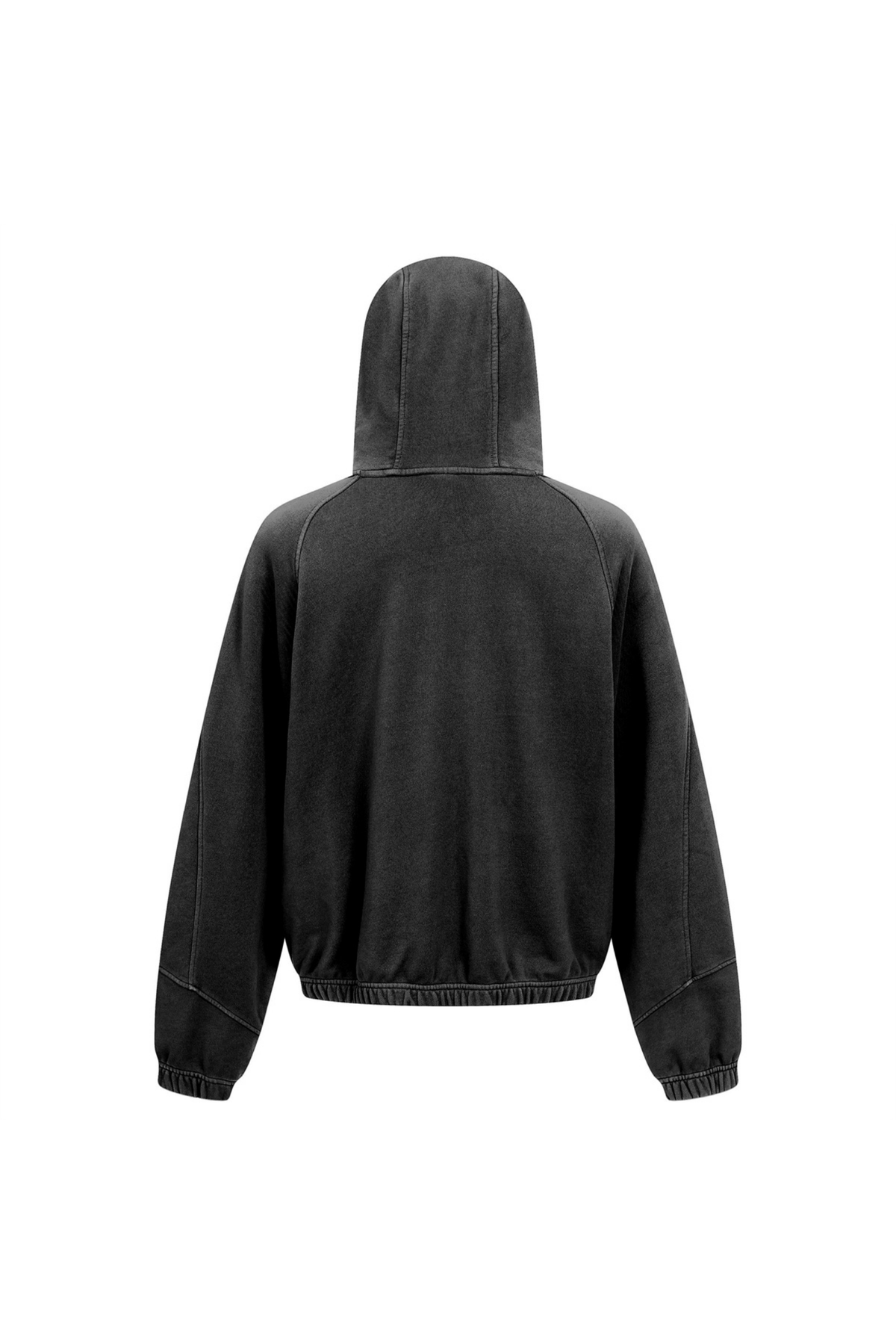 High-Neck Panelled Zip Hoodie in Black – close-up detail