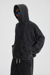 High-Neck Panelled Zip Hoodie – styled front view