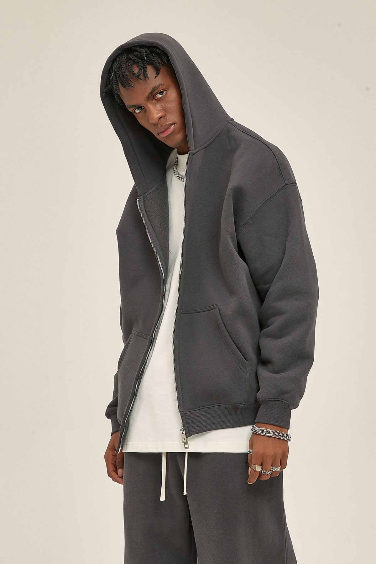 Brushed Fleece Two-Way Zip Hoodie