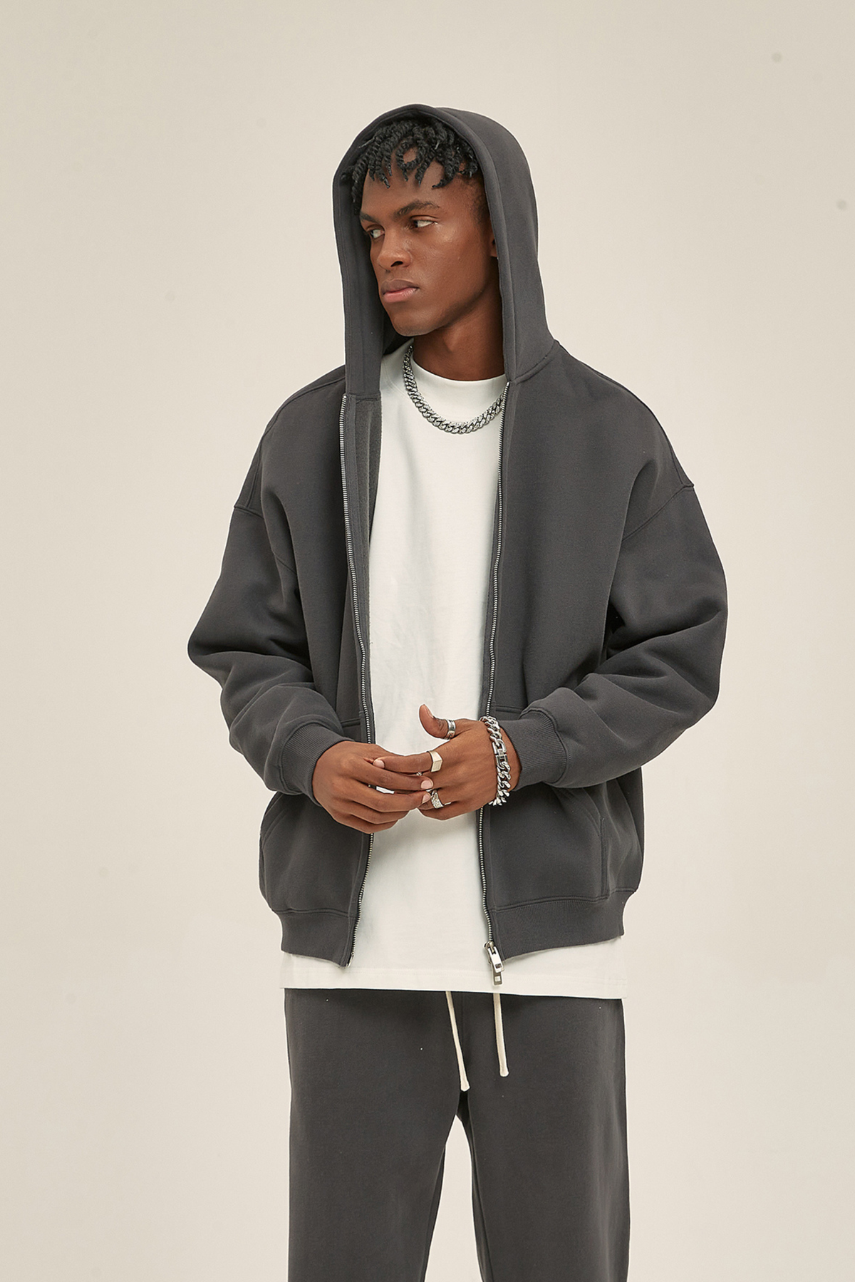 Brushed Fleece Two-Way Zip Hoodie