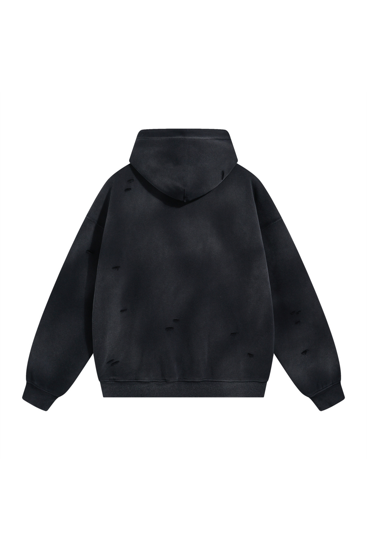 Distressed Pullover Hoodie in Black – back view