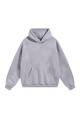 Distressed Pullover Hoodie in Light Grey – front view