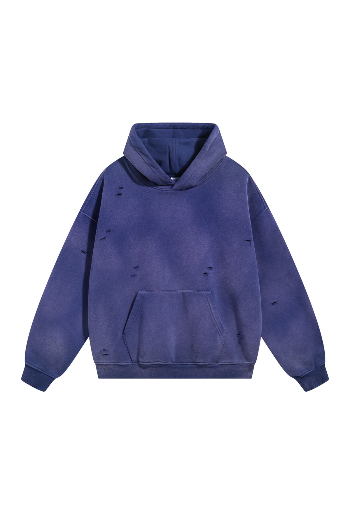 Distressed Pullover Hoodie in Navy – front view