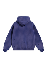 Distressed Pullover Hoodie in Navy – back view