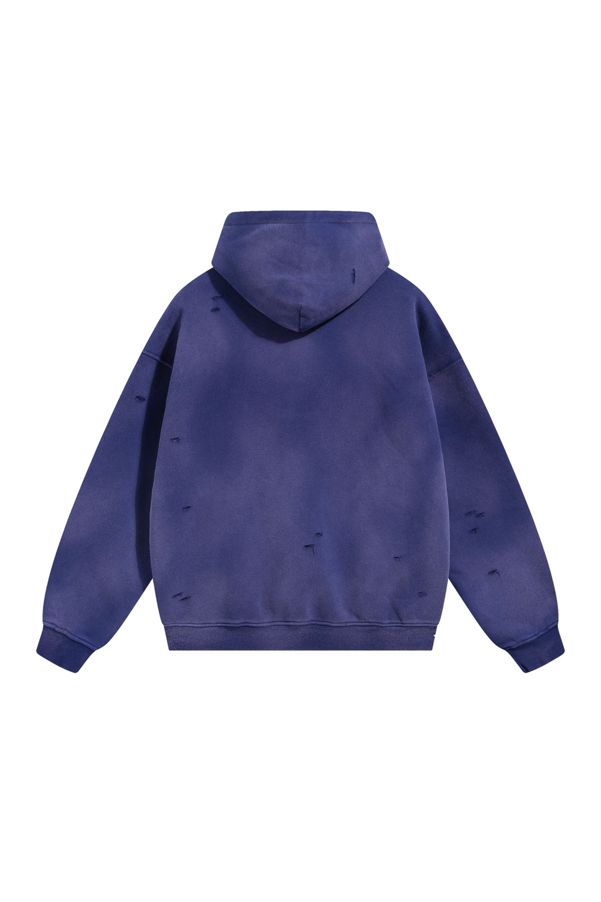 Distressed Pullover Hoodie in Navy – back view