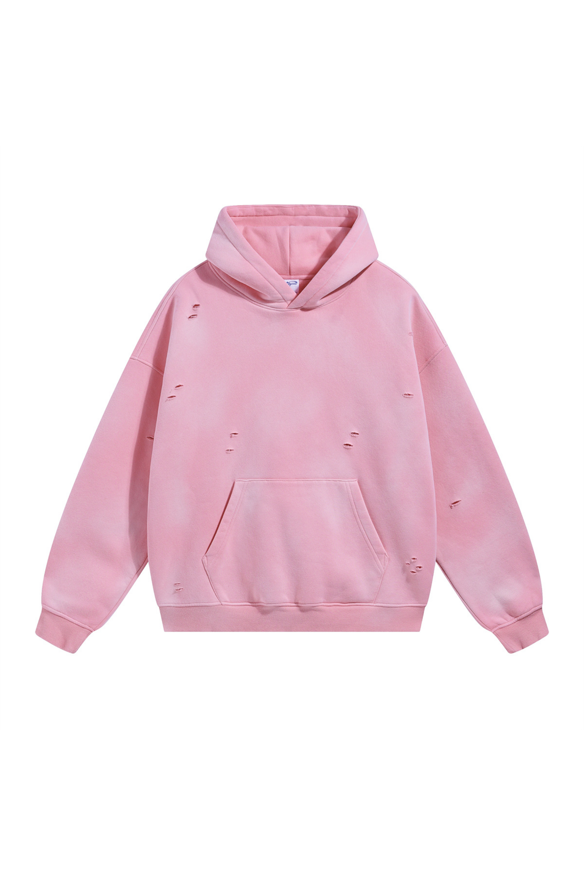 Distressed Pullover Hoodie in Blush Pink – front view