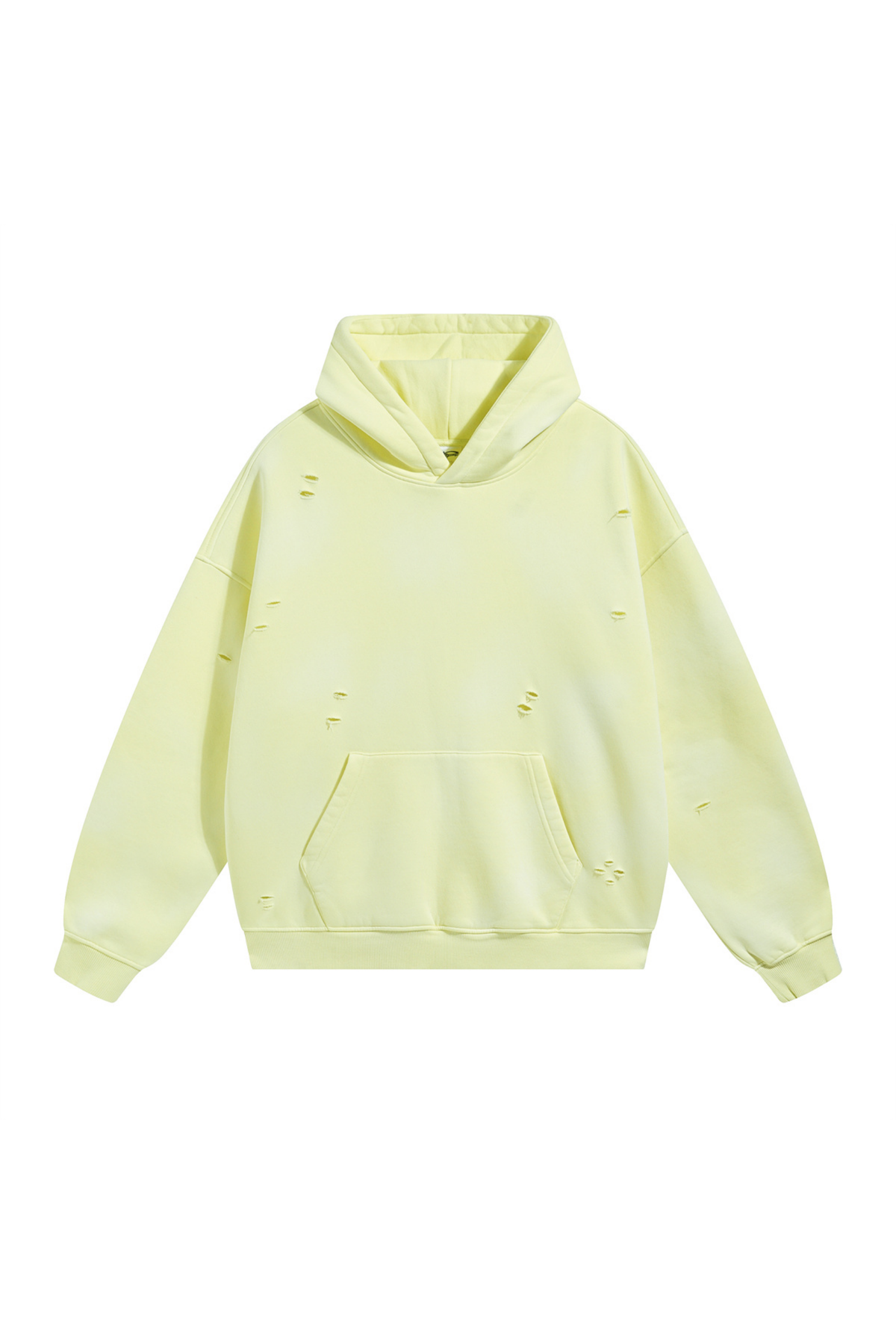 Distressed Pullover Hoodie in Yellow – front view
