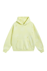 Distressed Pullover Hoodie in Yellow – front view