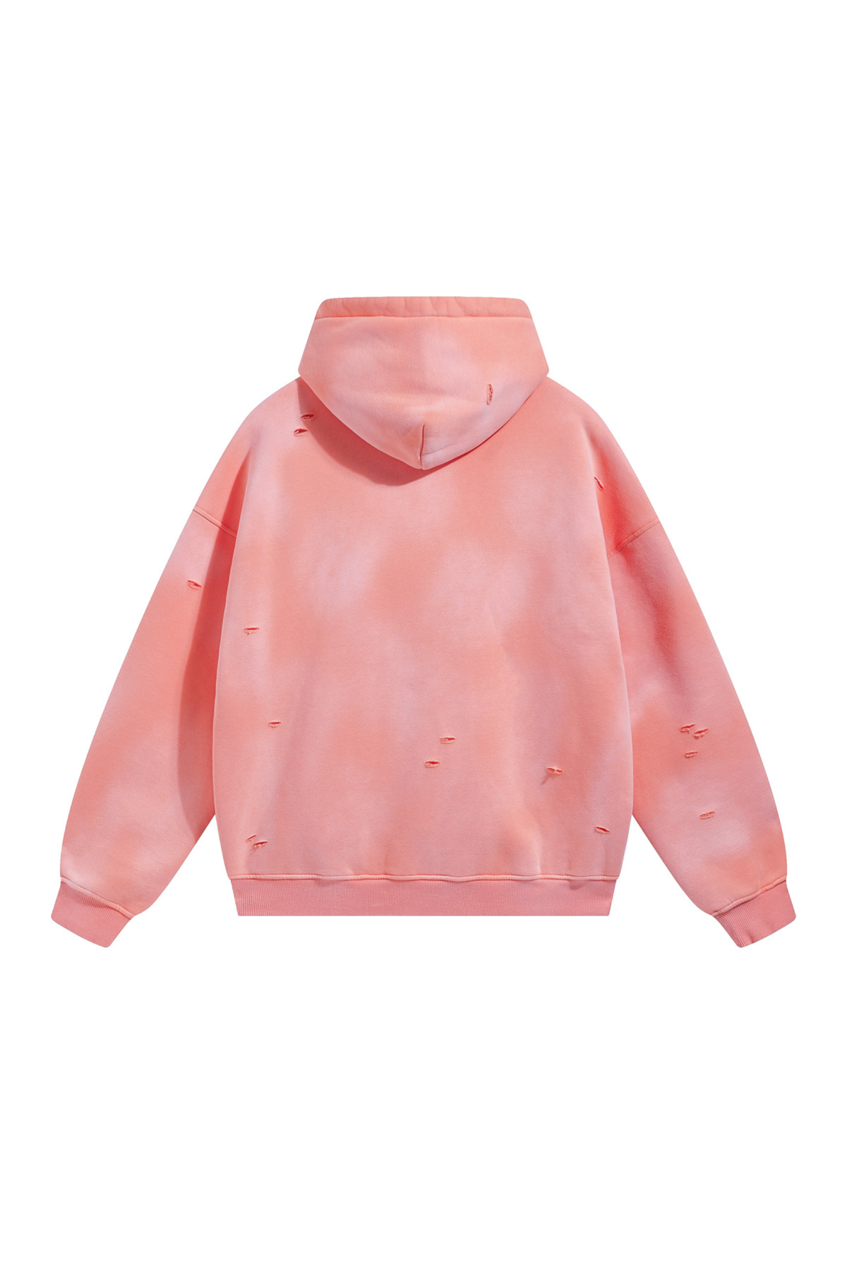 Distressed Pullover Hoodie in Coral – back view