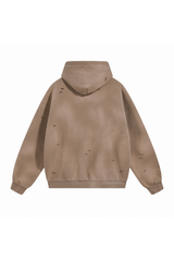 Distressed Pullover Hoodie in Taupe – back view