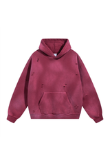 Distressed Pullover Hoodie in Burgundy – front view