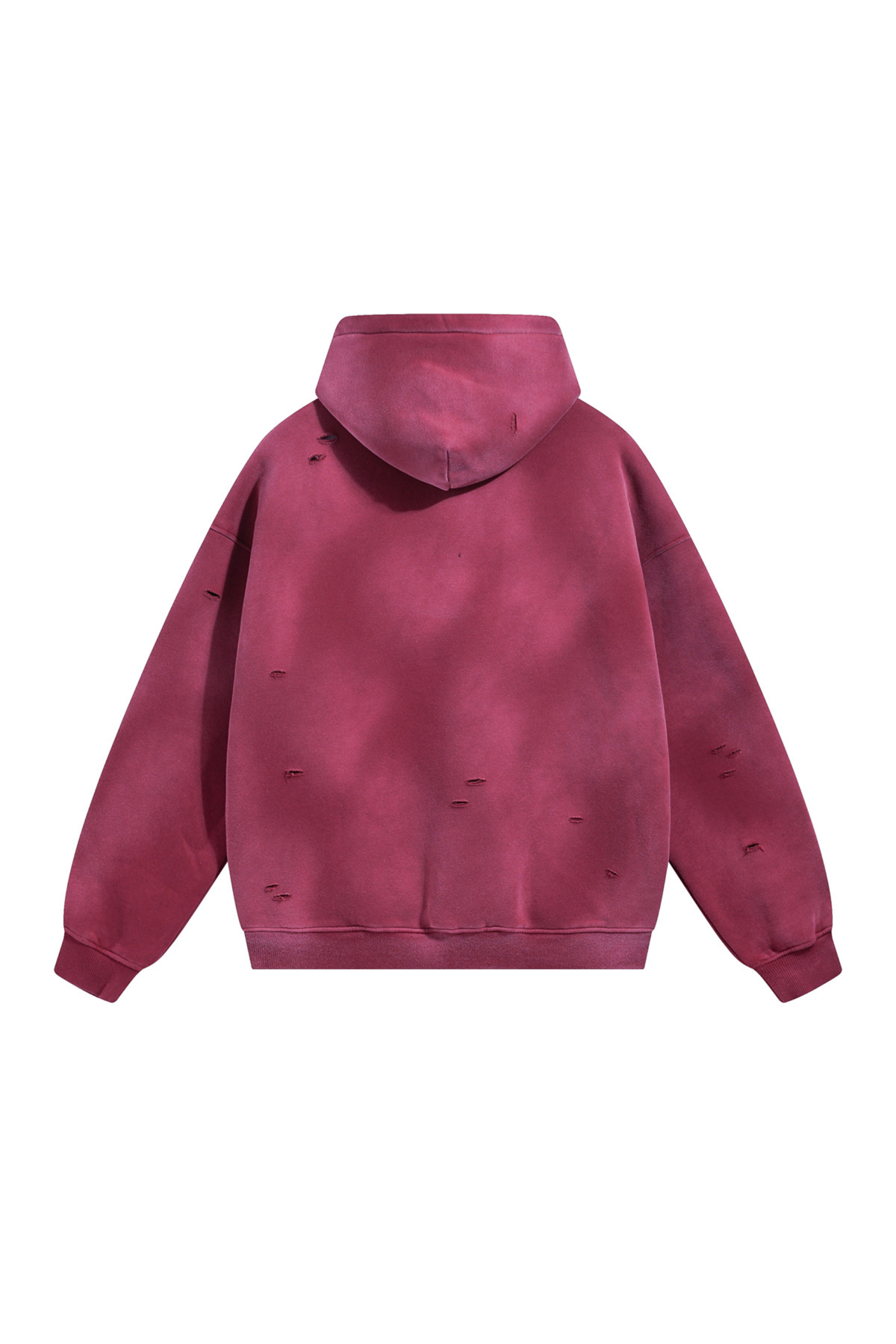 Distressed Pullover Hoodie in Burgundy – back view