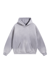 Paint-Splatter Washed Hoodie in Light Grey – front view