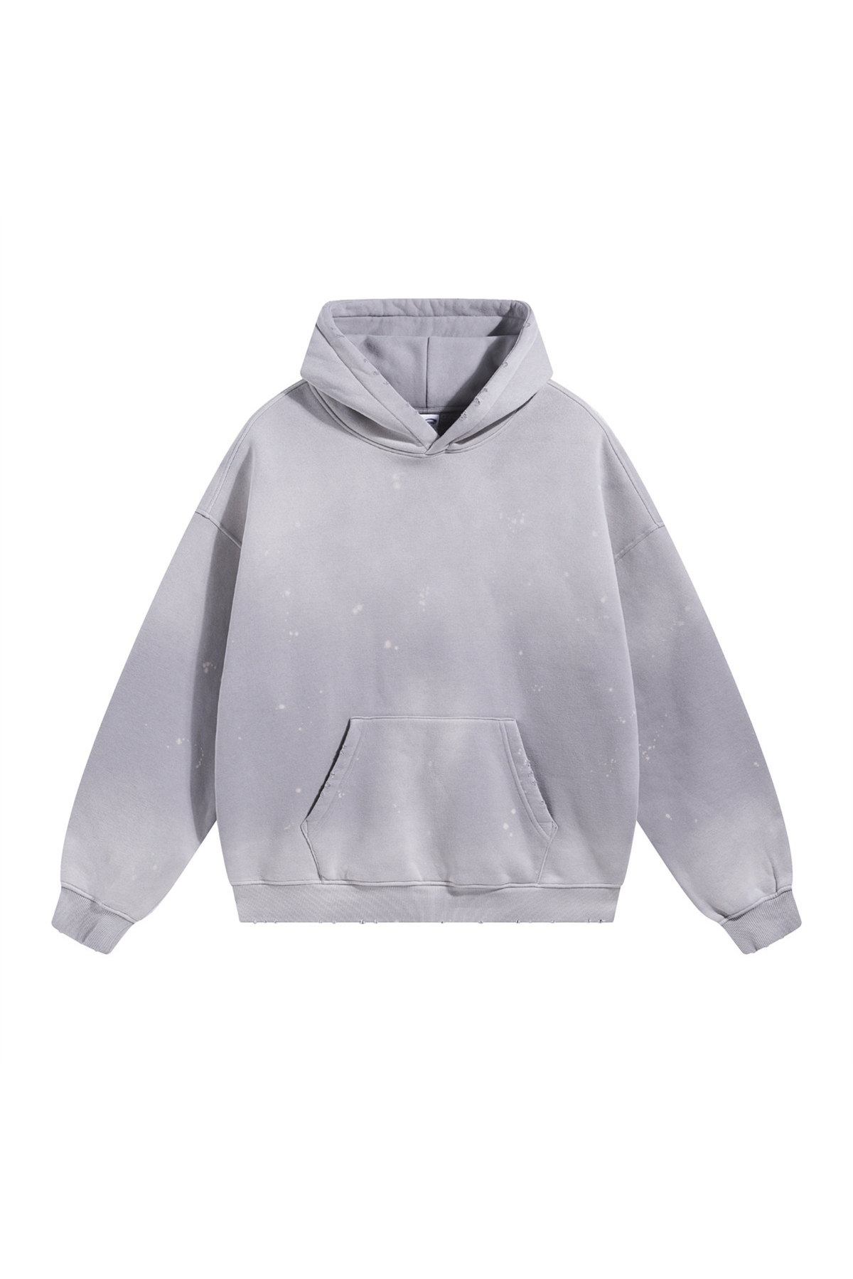 Paint-Splatter Washed Hoodie in Light Grey – front view