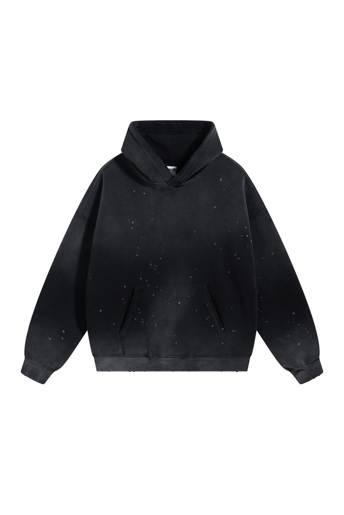 Paint-Splatter Washed Hoodie in Black – front view
