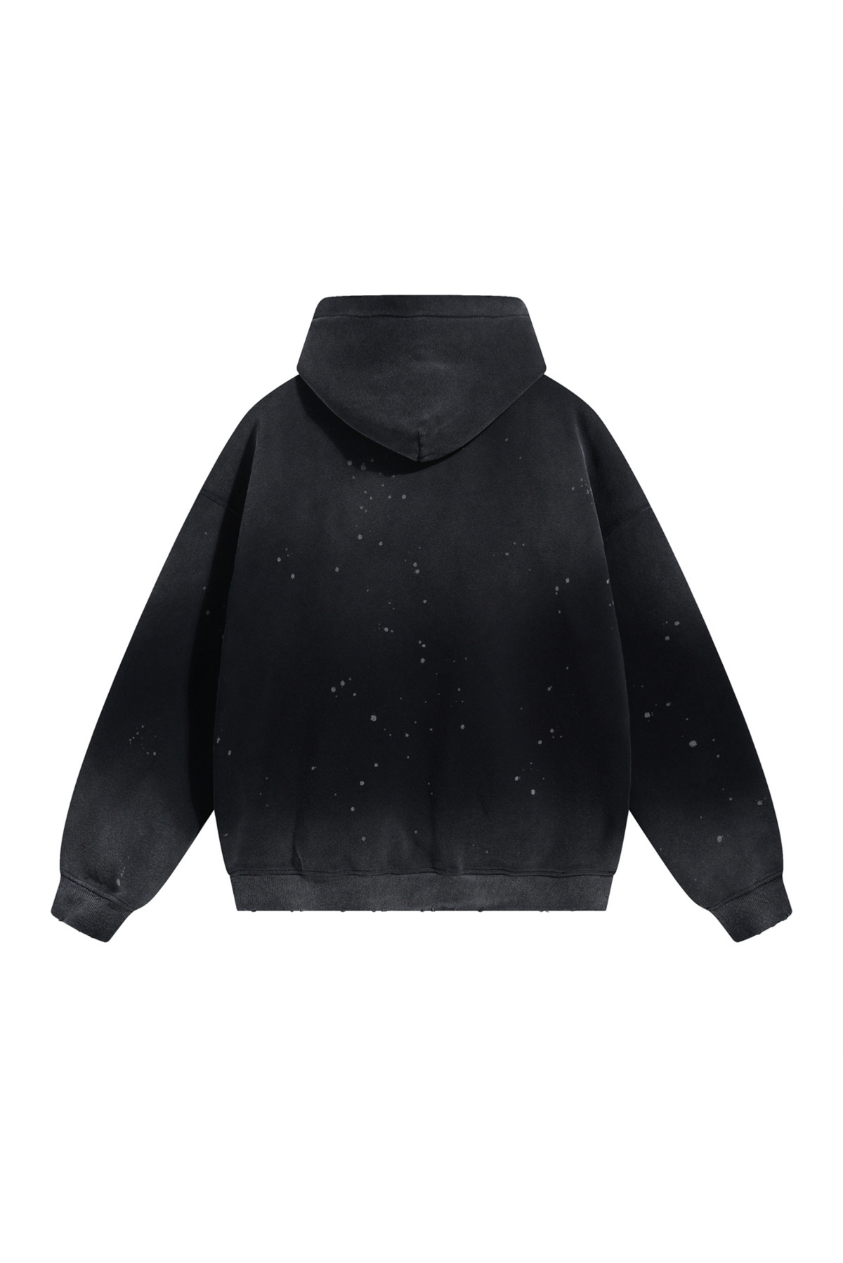 Paint-Splatter Washed Hoodie in Black – back view