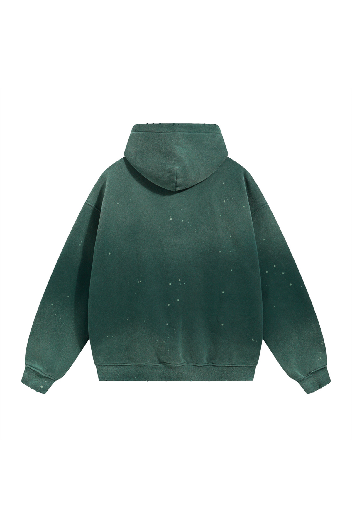 Paint-Splatter Washed Hoodie in Forest Green – back view
