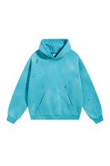 Paint-Splatter Washed Hoodie in Blue – front view