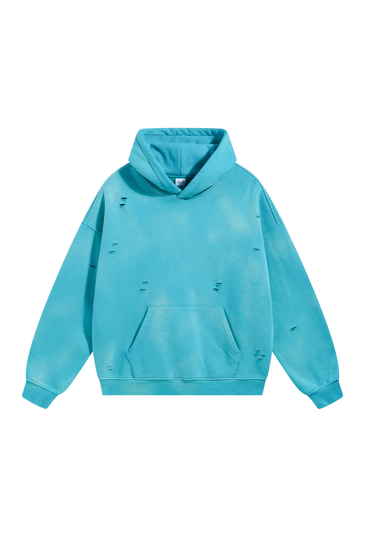 Paint-Splatter Washed Hoodie in Blue – front view