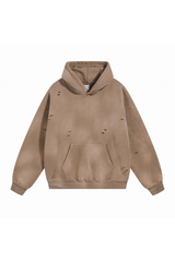 Paint-Splatter Washed Hoodie in Taupe – front view