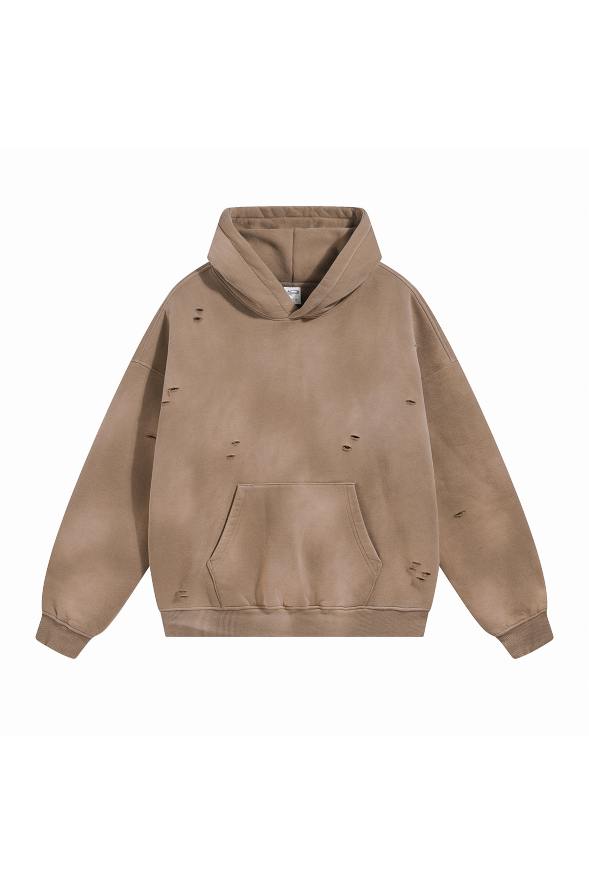 Paint-Splatter Washed Hoodie in Taupe – front view