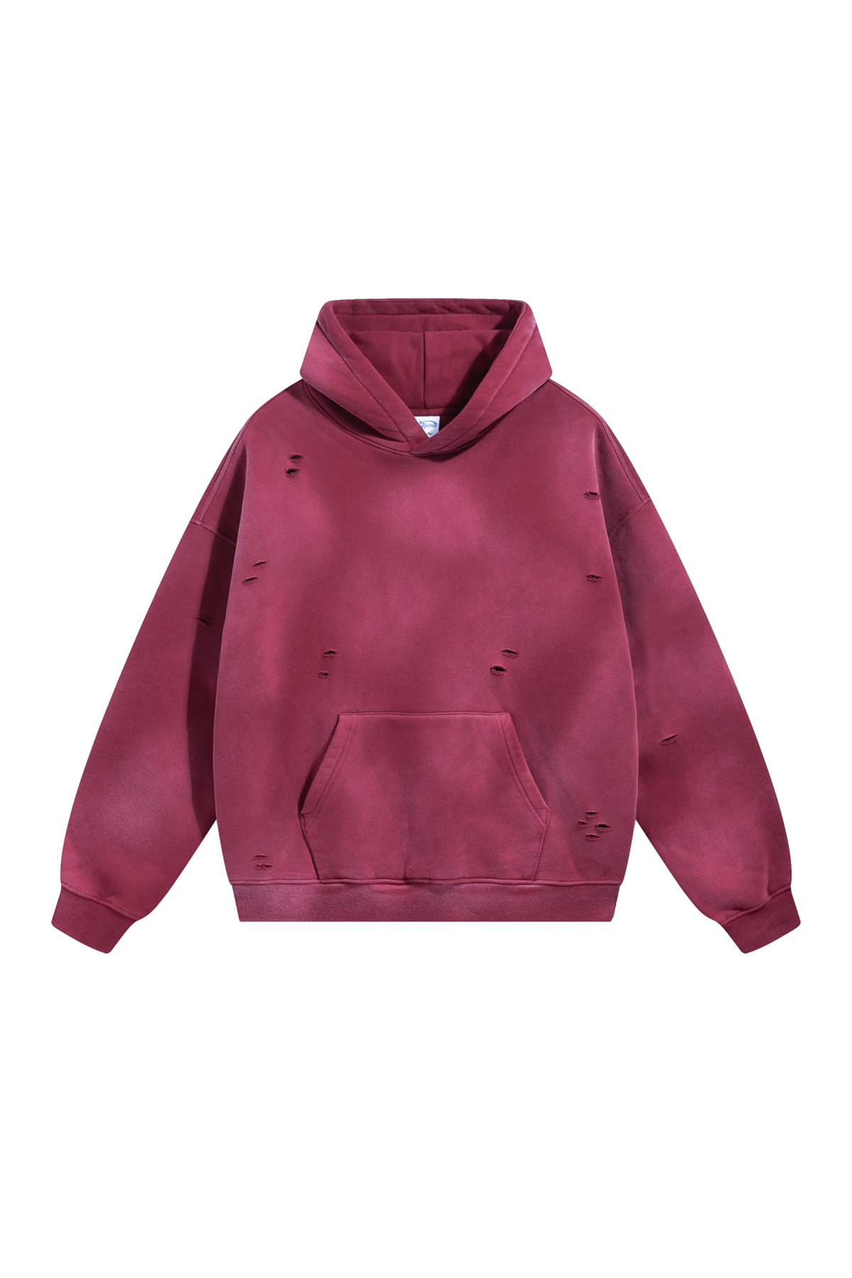Paint-Splatter Washed Hoodie in Burgundy – front view