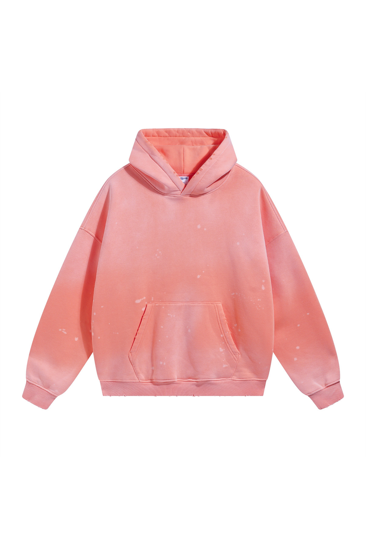 Paint-Splatter Washed Hoodie in Coral – front view