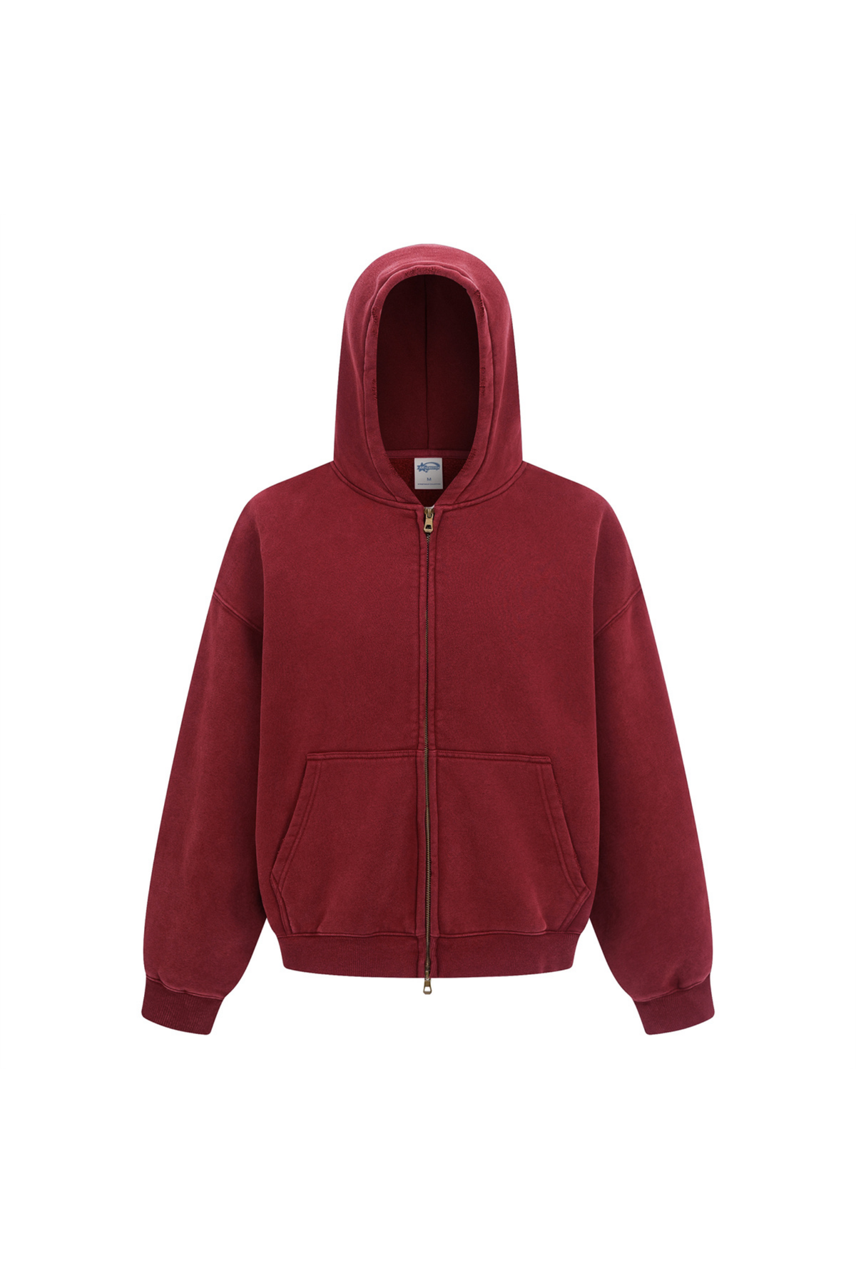 Cropped Boxy Zip Hoodie in Burgundy – front view
