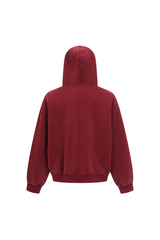 Cropped Boxy Zip Hoodie in Burgundy – close-up detail