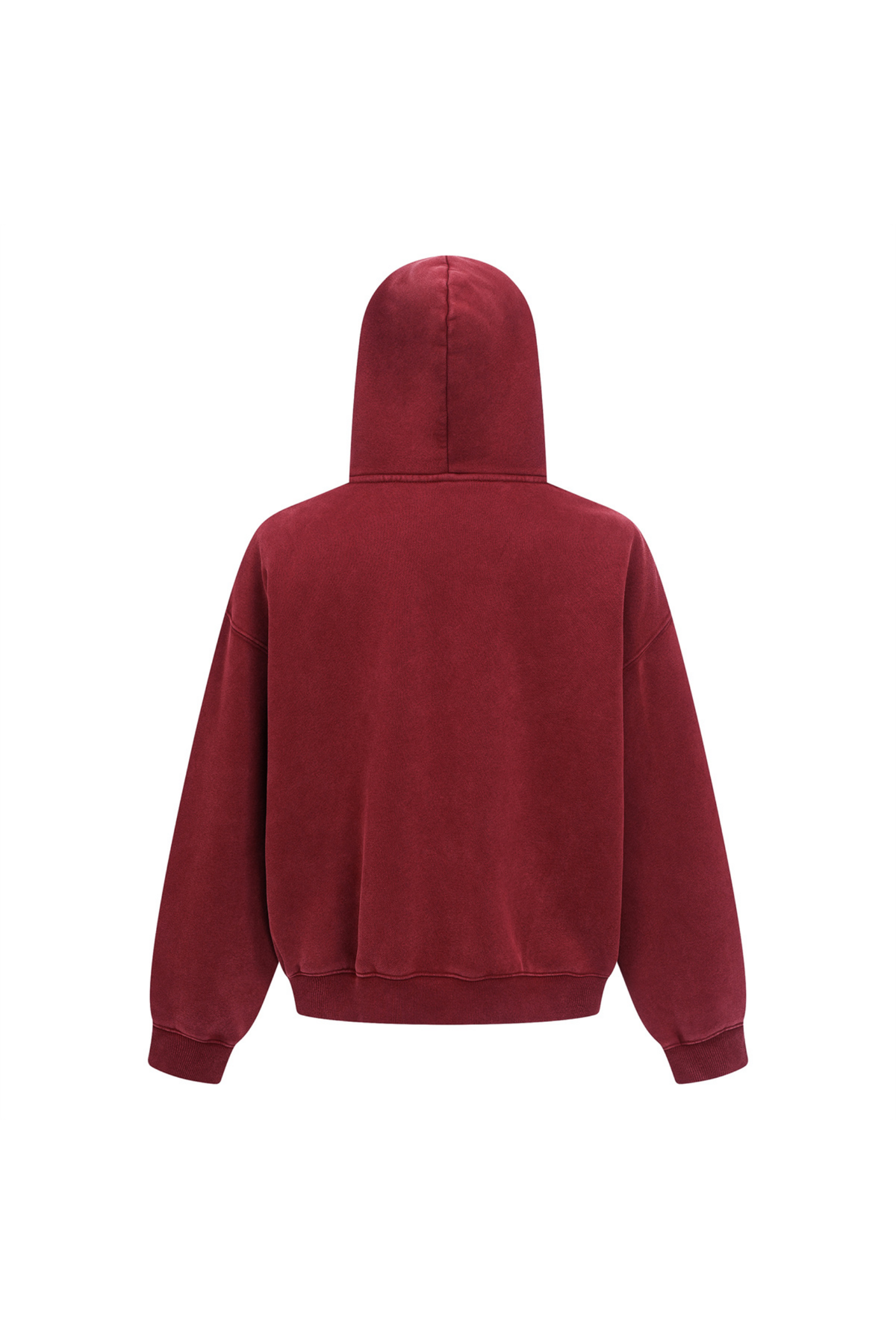 Cropped Boxy Zip Hoodie in Burgundy – close-up detail