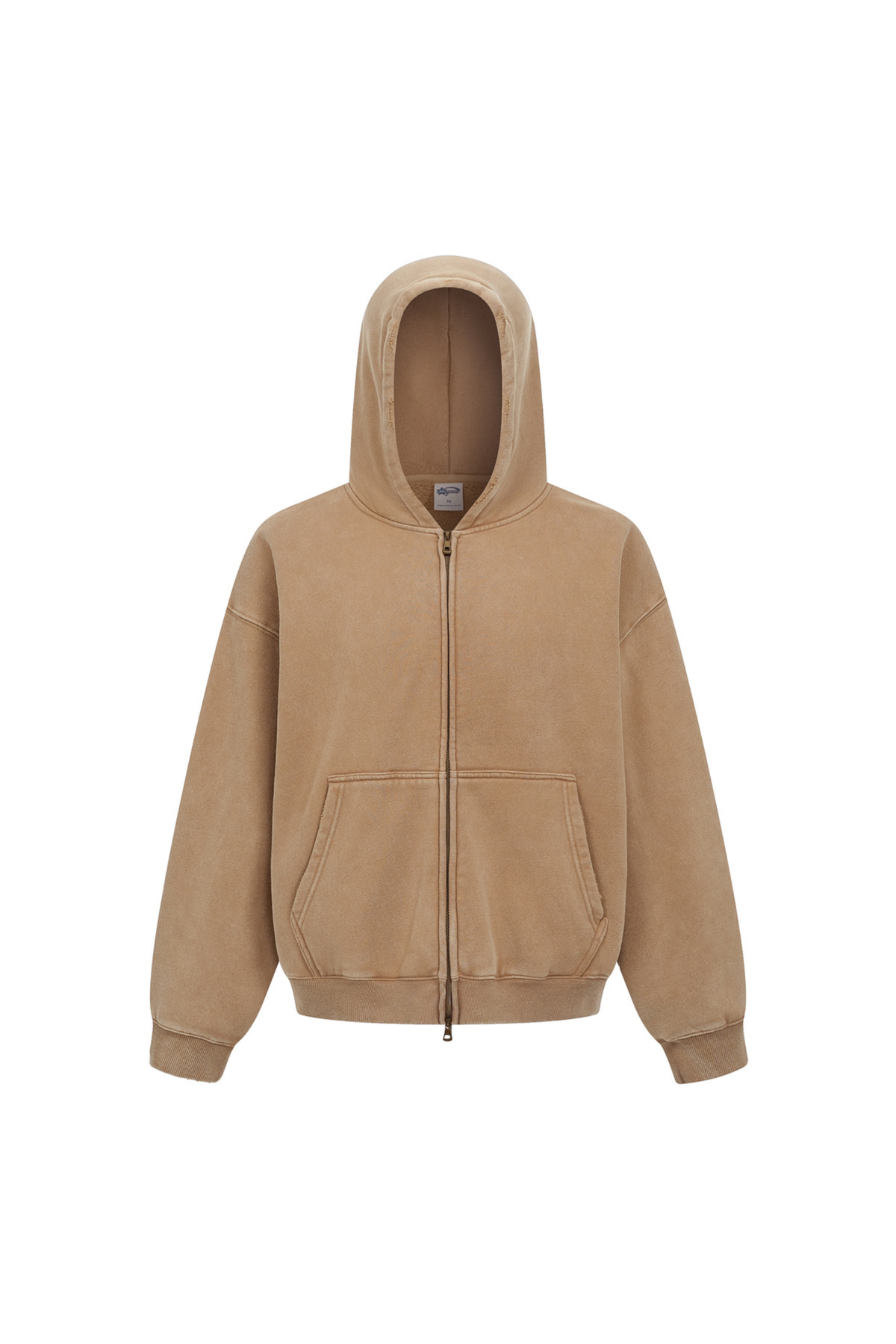 Cropped Boxy Zip Hoodie in Sand – front view