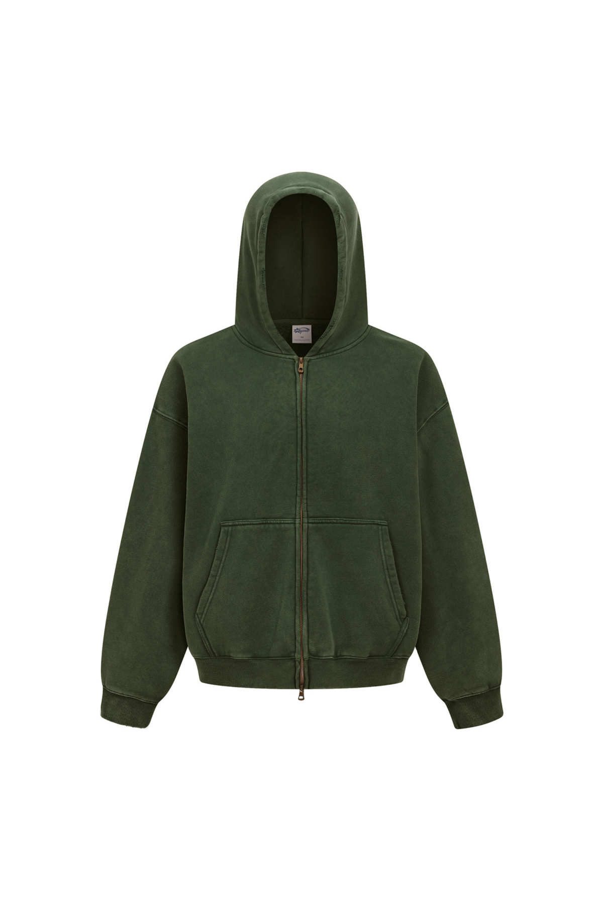 Cropped Boxy Zip Hoodie in Forest Green – front view