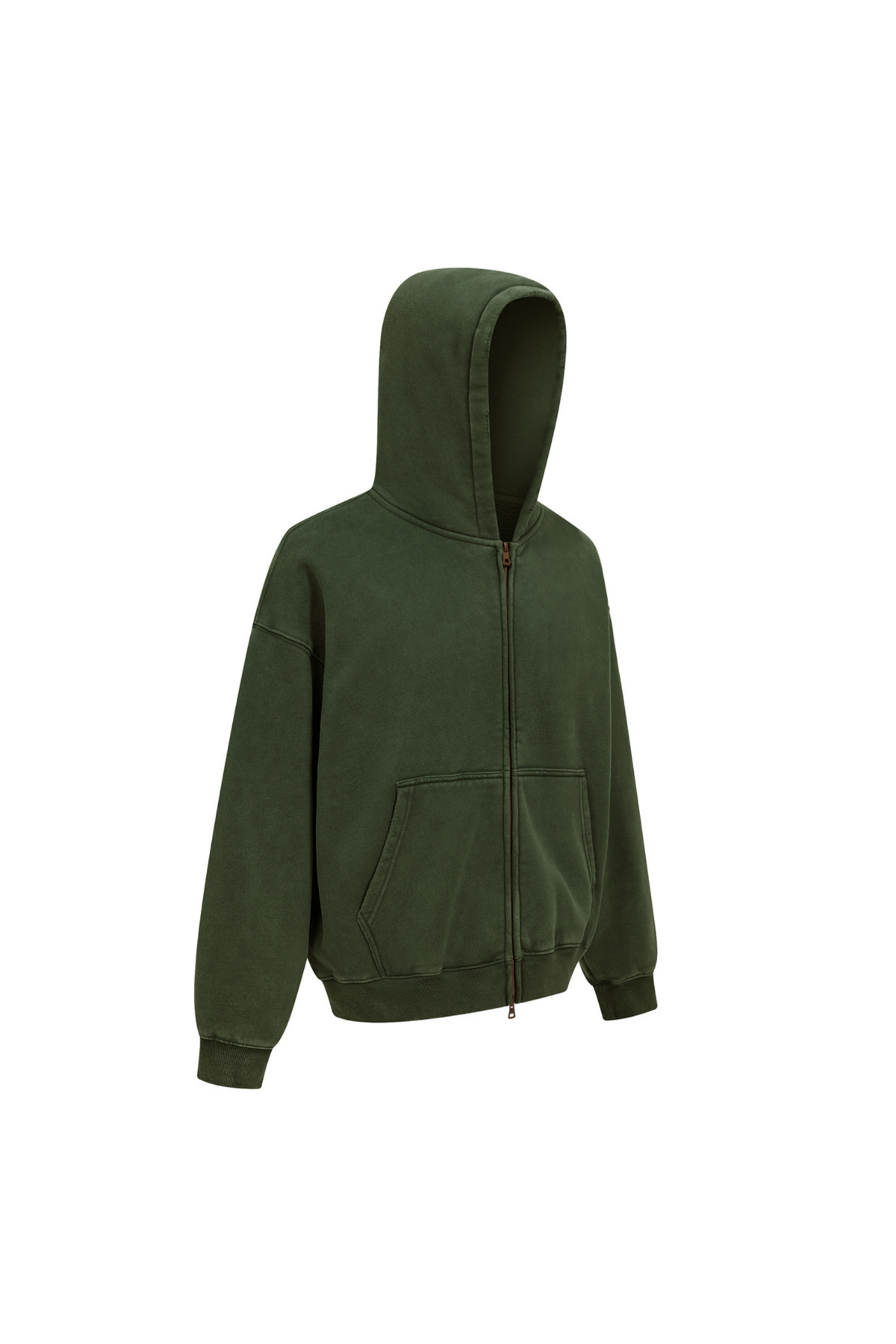 Cropped Boxy Zip Hoodie in Forest Green – back view