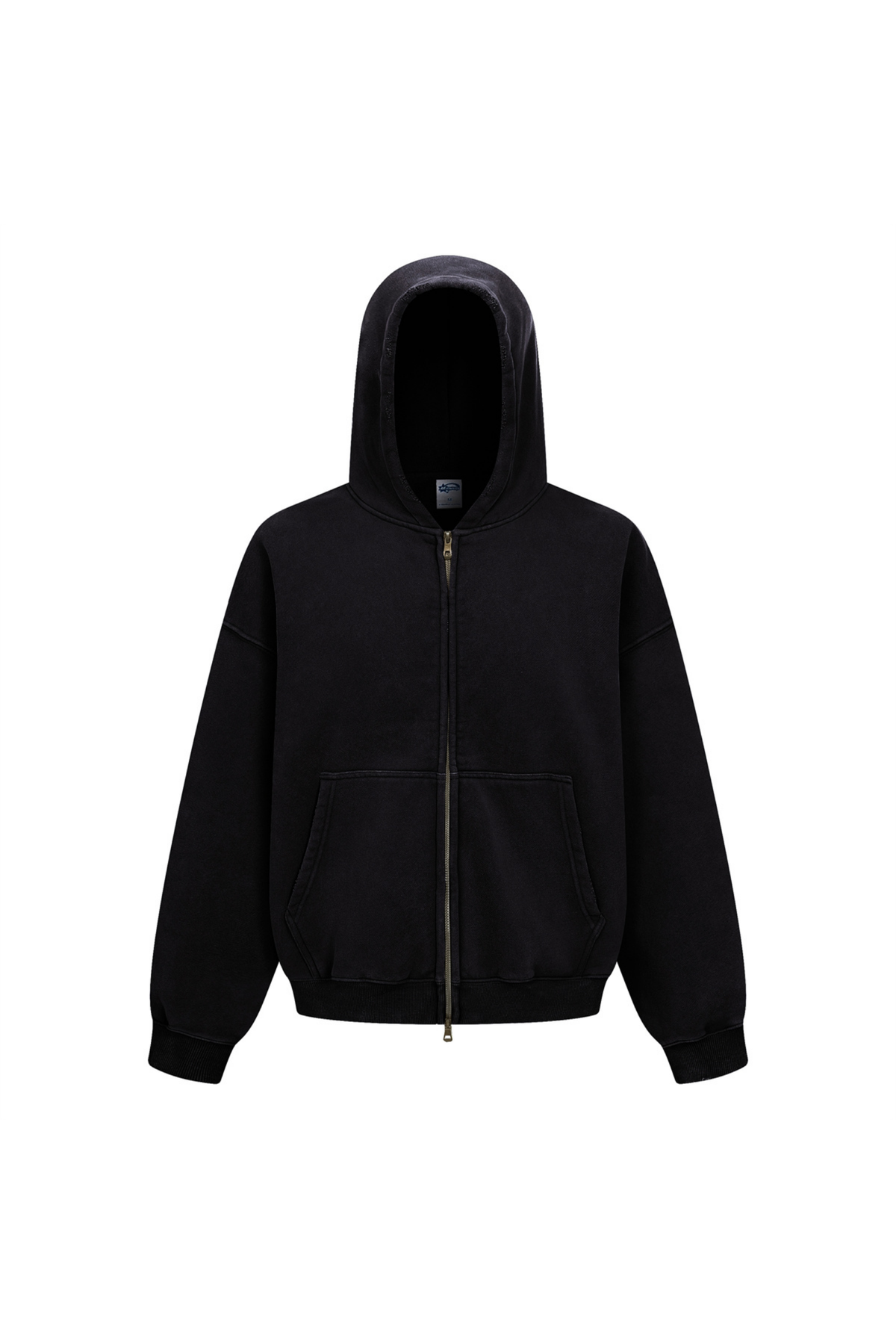 Cropped Boxy Zip Hoodie in Black – front view