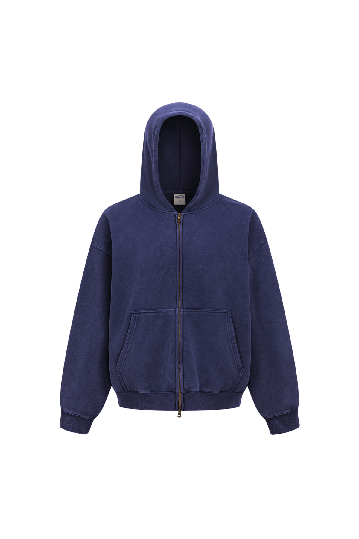 Cropped Boxy Zip Hoodie in Navy – front view