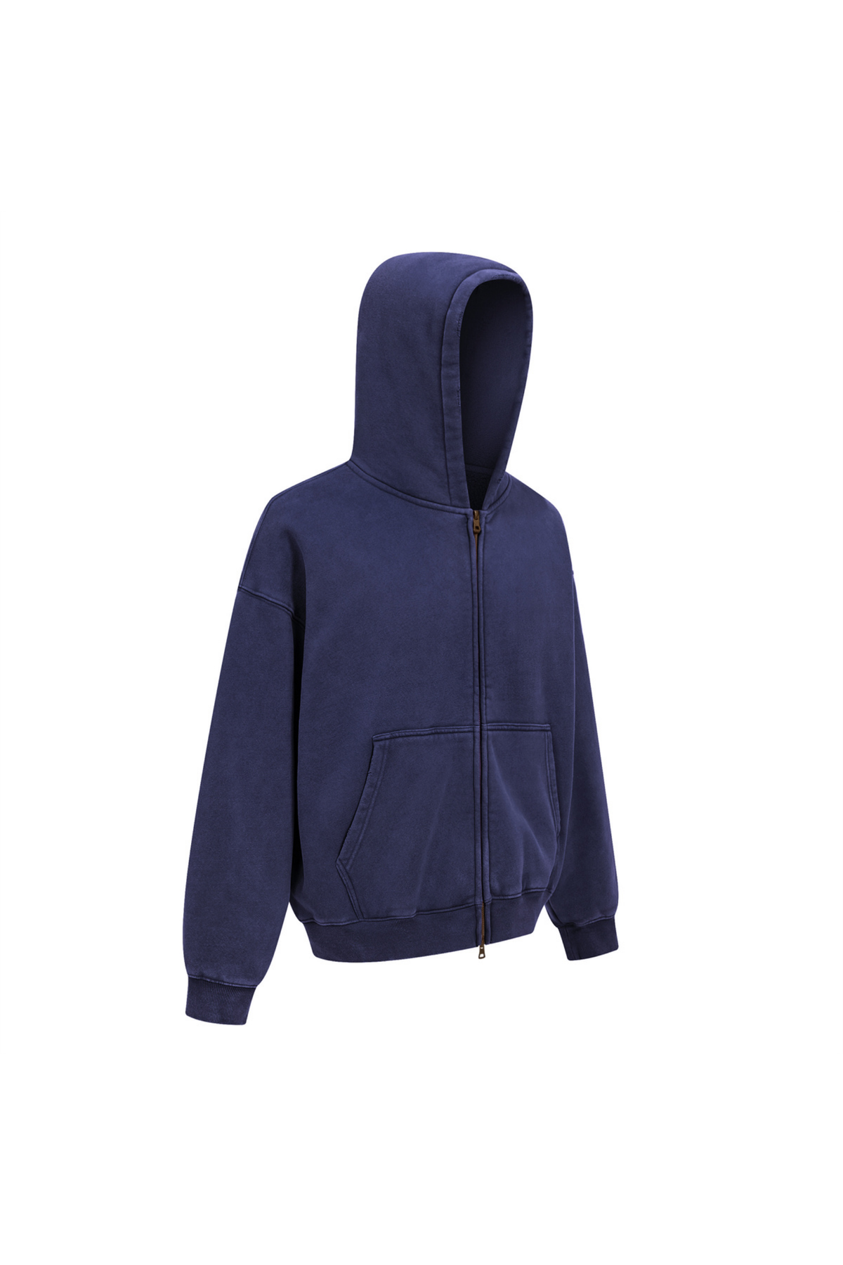 Cropped Boxy Zip Hoodie in Navy – back view