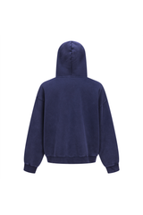 Cropped Boxy Zip Hoodie in Navy – close-up detail