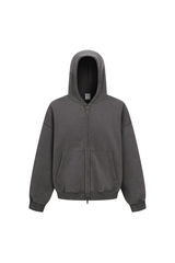 Cropped Boxy Zip Hoodie in Dark Grey – front view